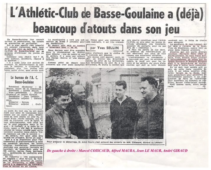 Coupure de presse de 1963 sur la création de l'Athlétic-Club de Basse-Goulaine